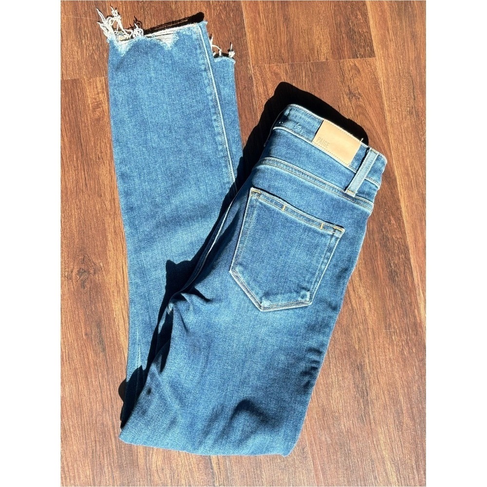 PAIGE Hoxton Ankle High Rise Distressed Skinny Jeans Step Hem Size 25